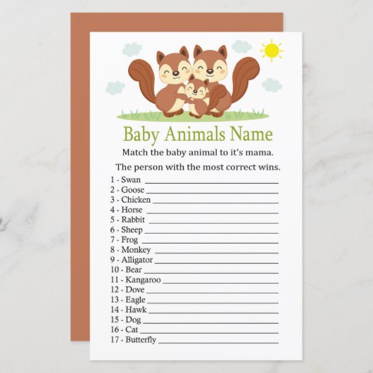 Squirrel Baby Animals Name Game (Voorkant / Achterkant)