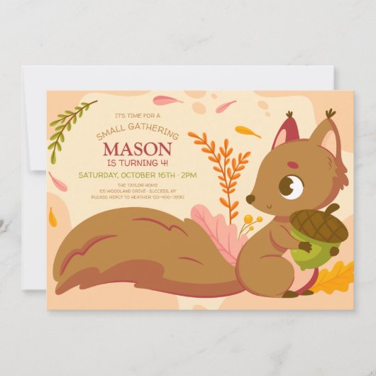 Squirrel Birthday Party Invitation Kaart (Voorkant)