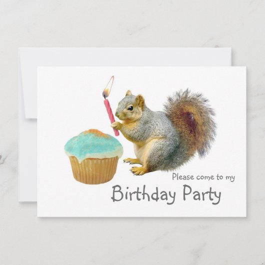 Squirrel Candle Birthday Party Invitation Kaart (Voorkant)
