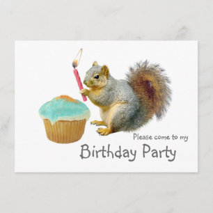 Squirrel Candle Birthday Party Invitation Kaart