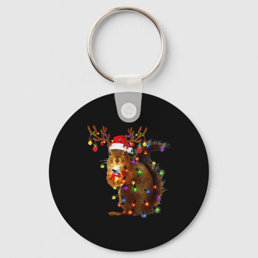 Squirrel Christmas Tree Lights Reindeer Santa Hat Sleutelhanger (Voorkant)