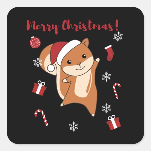 Squirrel Christmas Winter Animals Vierkante Sticker (Voorkant)