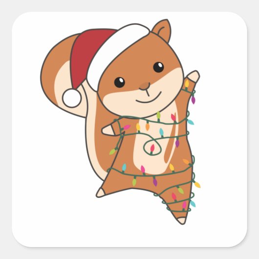 Squirrel Christmas Winter Animals Vierkante Sticker (Voorkant)