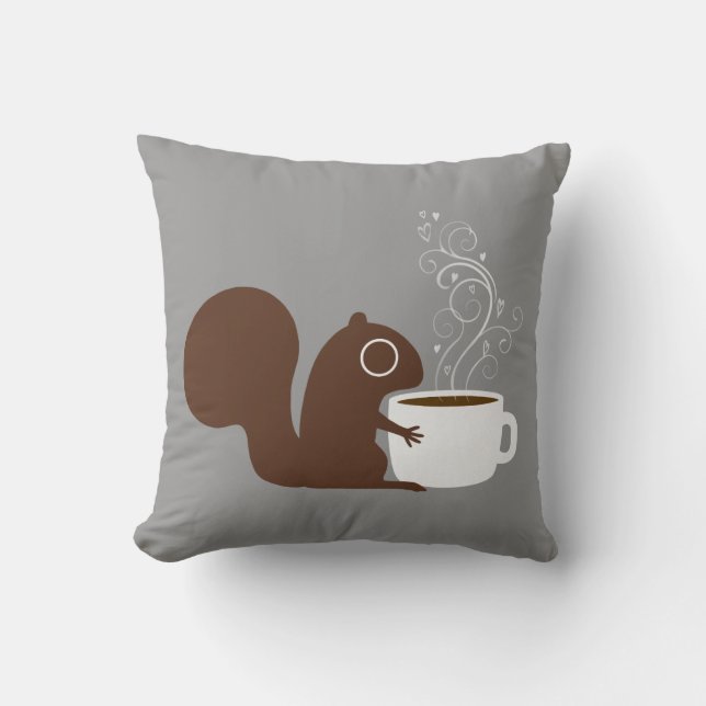 Squirrel Coffee Lover | Fun-Dierenvriend Kussen (Voorkant)
