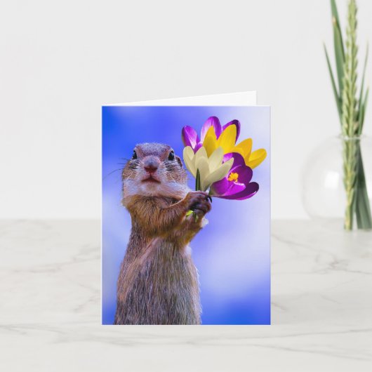 SQUIRREL CUTE AVEC FLEURS CARTES D'ANNIVERSAIRE (Devant)