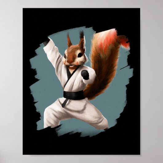 Squirrel Doing Karate Kick Black Belt Martial Arts Poster (Voorkant)