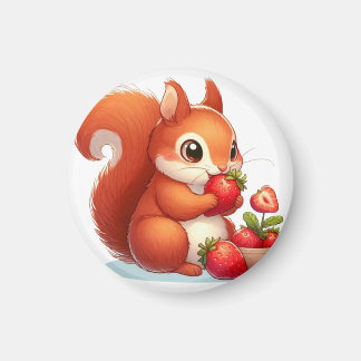 Squirrel eating strawberry magneet
