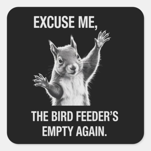 Squirrel Excuse Me, Bird Feeder's Empty Again  Vierkante Sticker (Voorkant)