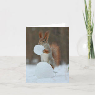 Squirrel Holding & Nibbling Snowball Feestdagen Kaart