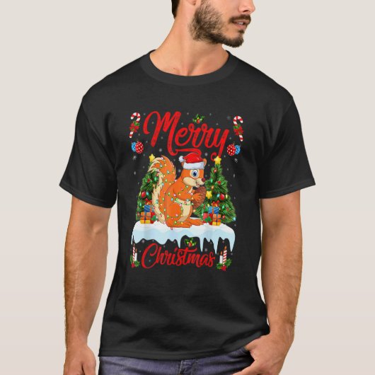 Squirrel Lights Xmas Tree Santa Squirrel Christmas T-shirt (Voorkant)