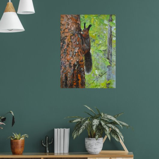 Squirrel on Pine Tree – Realistic Oil Painting Poster (Woonkamer 1)