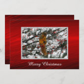 Squirrel Red Berries Snow Tree kerstflat Feestdagenkaart (Voorkant / Achterkant)