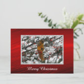 Squirrel Red Berries Snow Tree kerstflat Feestdagenkaart (Staand voorkant)