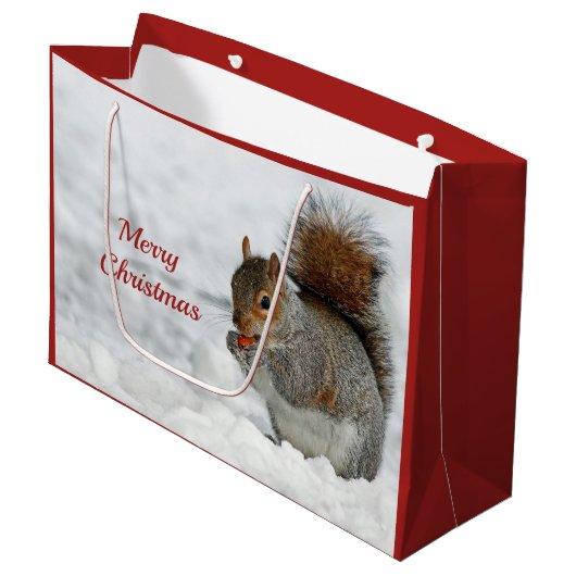 Squirrel Red Berry Sneeuwfoto Kerstmis Groot Cadeauzakje (Voorkant Gekanteld)