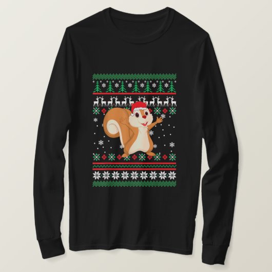 Squirrel Santa Hat Funny UGLY Kerstpajama Hol T-shirt (Design voorkant)