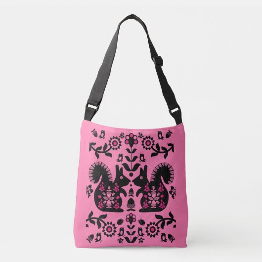 Squirrel Scandinavian Folk Art Crossbody Tas (Voorkant)