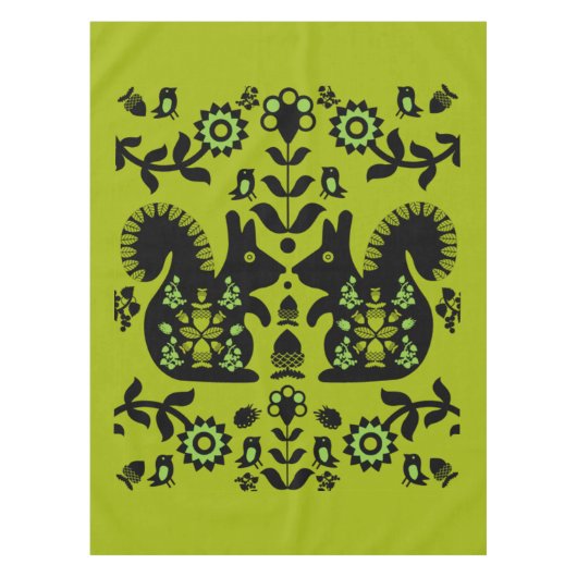Squirrel Scandinavian Folk Art Tablecl Tafelkleed (Voorkant)