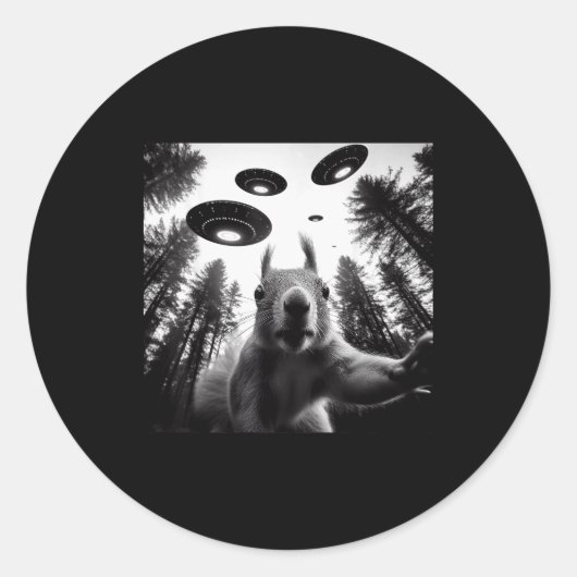 Squirrel Selfie With Alien Ufo Funny For Men Women Ronde Sticker (Voorkant)