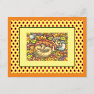 SQUIRREL SLAPING ONDER AUTUMN LEAVES, SEASONAL BRIEFKAART