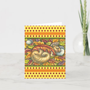 SQUIRREL SLAPING ONDER AUTUMN LEAVES, SEASONAL KAART