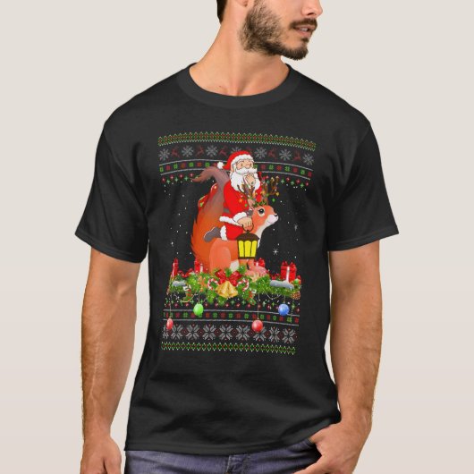 Squirrel   Ugly Santa Riding Squirrel Christmas T-shirt (Voorkant)