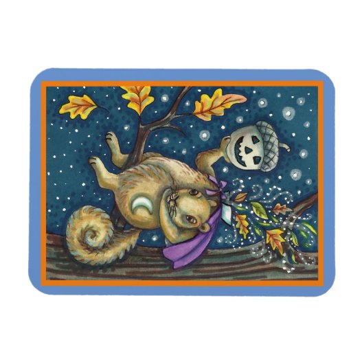 SQUIRREL VAN SLAAPHOLLOW & ACORN, FUNNY HALLOWEEN MAGNEET (Horizontaal)