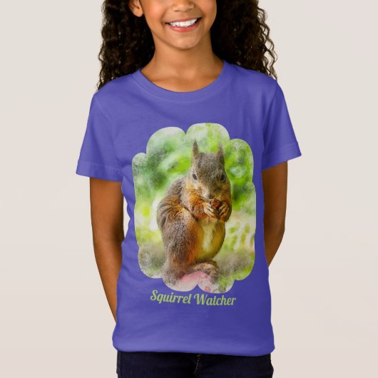 Squirrel Watcher Animal Painting Artwork Girls T-shirt (Voorkant)