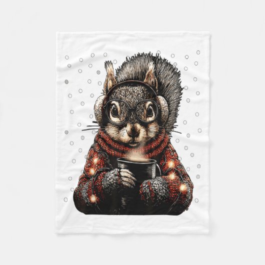 Squirrel With Gles Christmas Lights Funny Coffee W Fleece Deken (Voorkant)