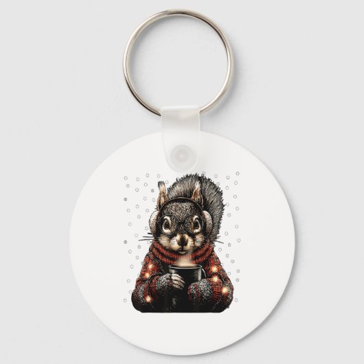Squirrel With Gles Christmas Lights Funny Coffee W Sleutelhanger (Voorkant)