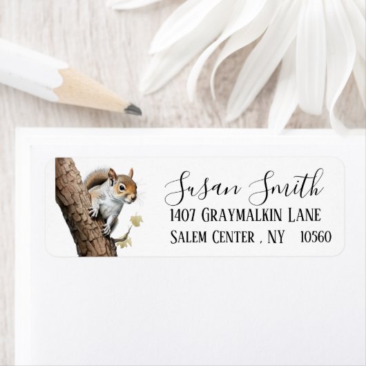 Squirrel Woodland Script-adres Etiket (Insitu)