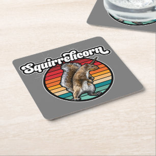 Squirrelicorn - grappig, vintage eekhoorn eenhoorn vierkante kartonnen onderzetter