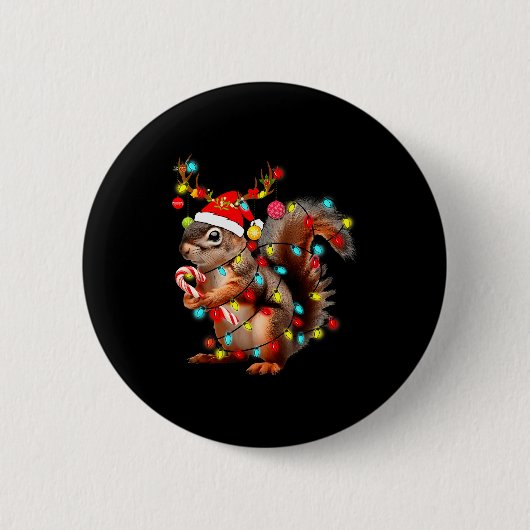 Squirrels Christmas Lights Funny Xmas Squirrel Lov Ronde Button 5,7 Cm (Voorkant)