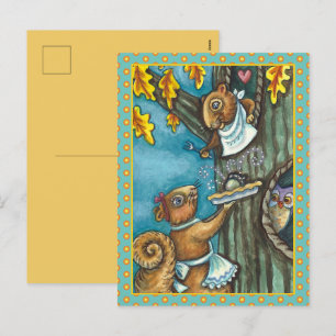 SQUIRRELS & OWL THANKSGIVING, HOMEMADE ACORN PIE FEESTDAGENKAART