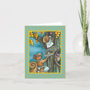 SQUIRRELS & OWL-THANKSGIVING, HOMEMADE PIE Blank Kaart