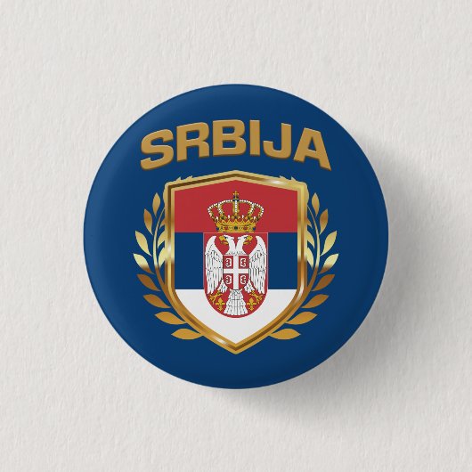 Srbija Flag Shield Servië Ronde Button 3,2 Cm (Voorkant)