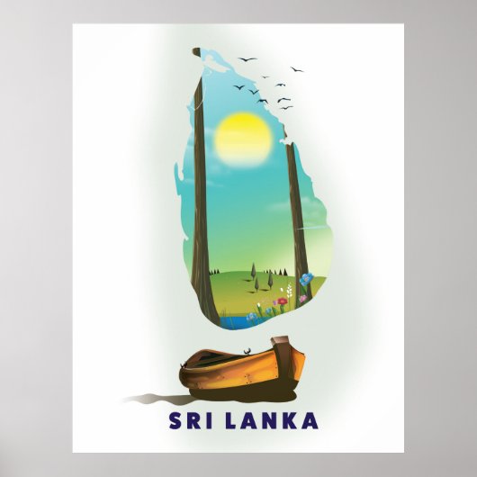 Sri Lanka Carte illustrée affiche touristique. (Devant)