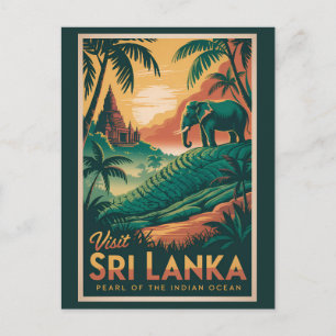 Sri Lanka Landschap Illustratie Reis Kunst Retro Briefkaart