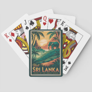 Sri Lanka Landschap Illustratie Reis Kunst Retro Pokerkaarten