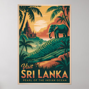 Sri Lanka Landschap Illustratie Reis Kunst Retro Poster