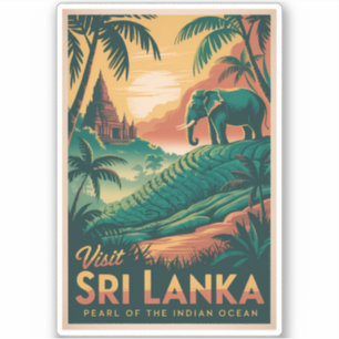 Sri Lanka Landschap Illustratie Reis Kunst Retro Sticker