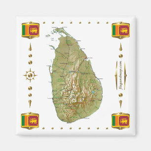 Sri Lanka Map + Flags Magnet Magneet