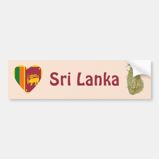 Sri Lanka vlag Heart + Map Bumpersticker (Voorkant)