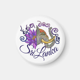 Sri Lankaanse souvenirs met olifant en lotus Magneet