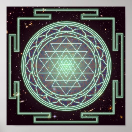 Sri Yantra Blue Glow Poster (Voorkant)