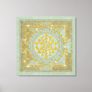 Sri Yantra Golden Glitter - Ingewikkeld Canvas Afdruk