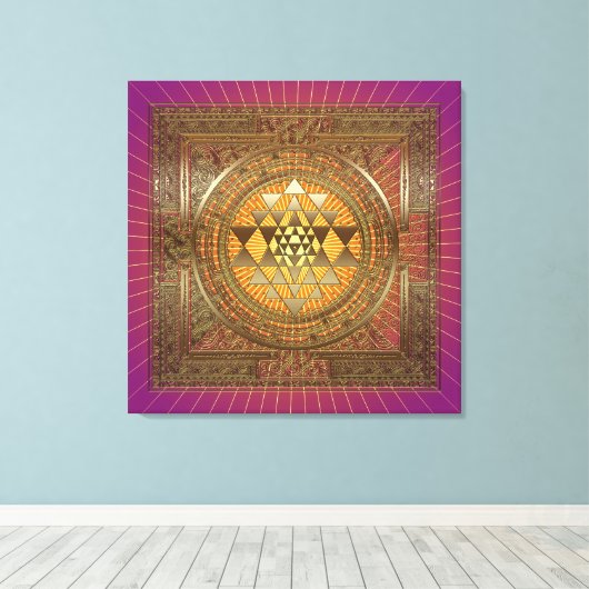 Sri Yantra Paarse zon - omwikkeld canvas (Insitu (Houten vloer))