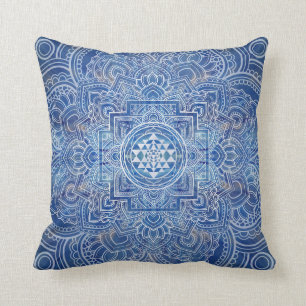 Sri Yantra / Sri Chakra Blauwe Aquarel Kussen