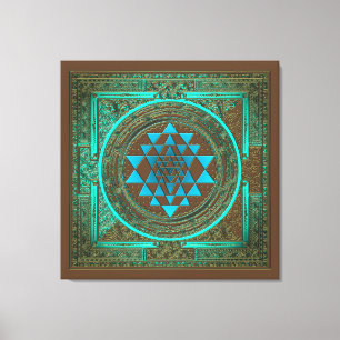 Sri Yantra Water Glow - Ingewikkeld Canvas Afdruk