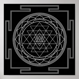 Sri Yantra White op zwart Poster