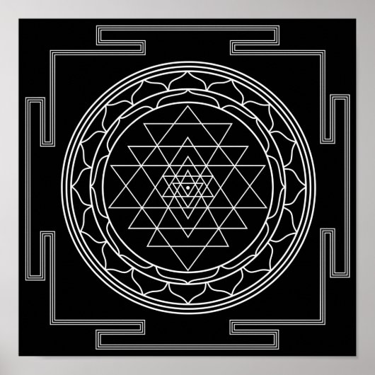 Sri Yantra White op zwart Poster (Voorkant)